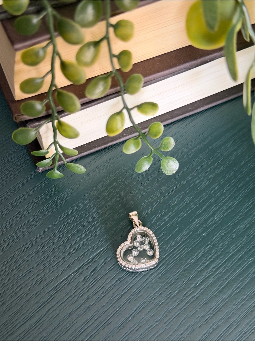 Sterling Silver Floating Shaker Heart Cubic Zirconia Pendant